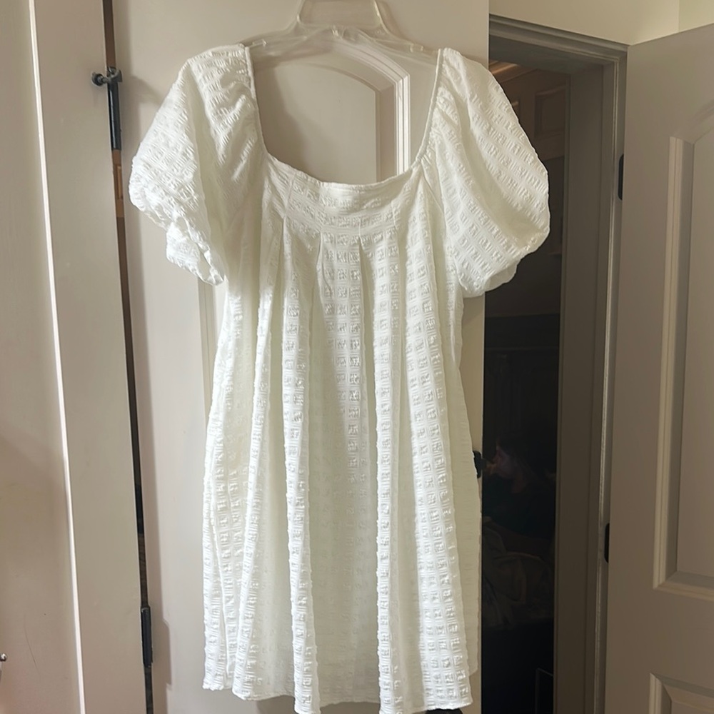 Anthropologie White Puff Sleeve Ruffled dress - Picture 2 of 5